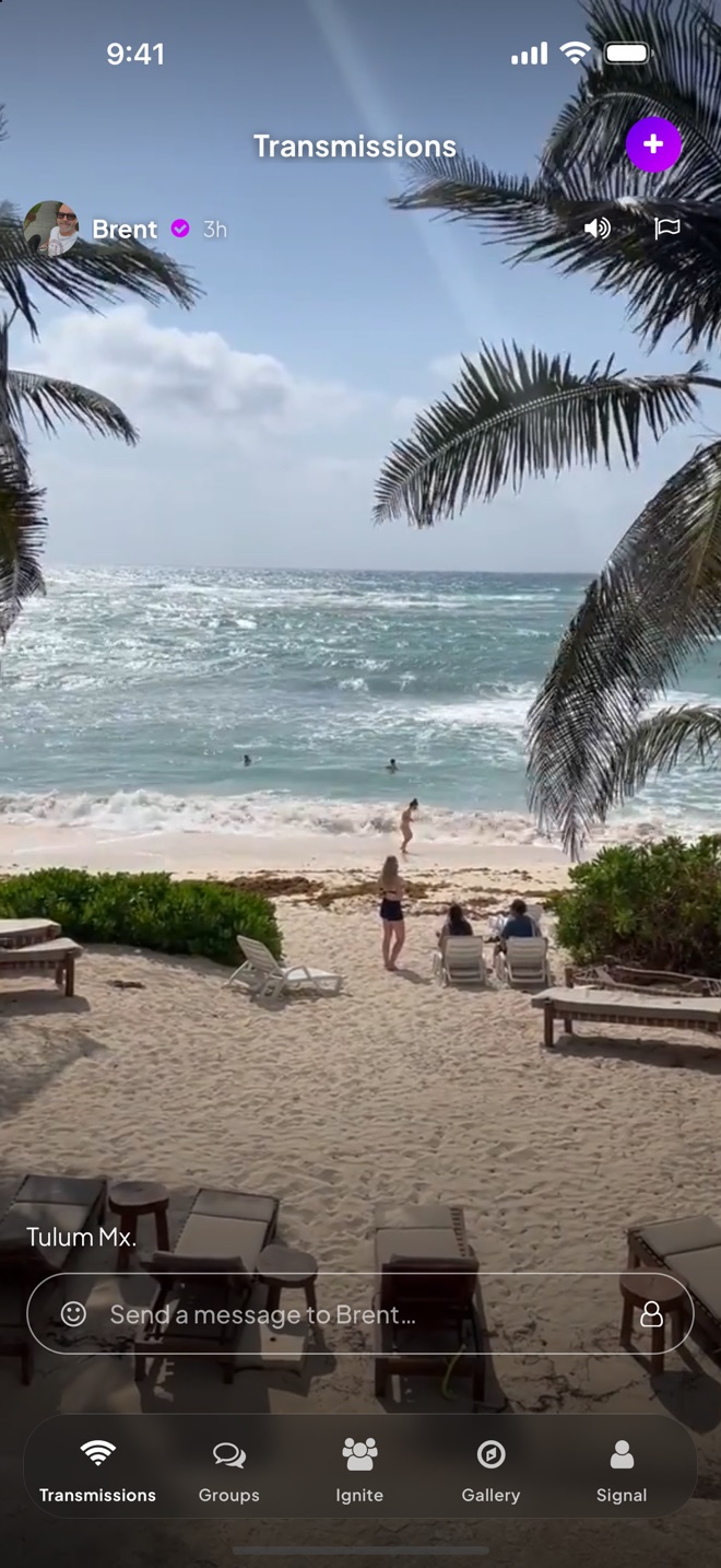 A Transmission of a beach in Tulum in the Ardents Social feed